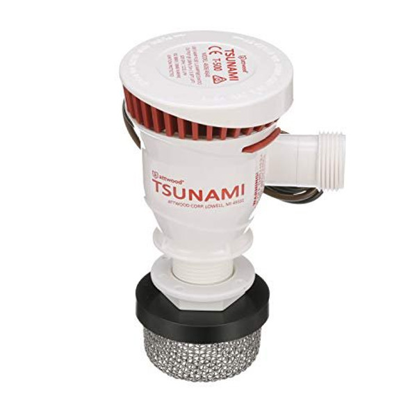 Attwood 4253-7 T-500 Tsunami Recirq Aerator Kit, For Livewell Water, 500 GPH, Aerator Spray Head, Stainless Steel Strainer