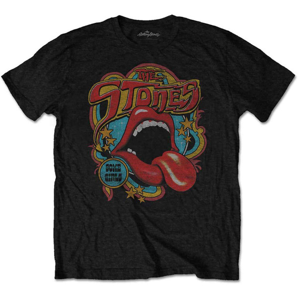 Rolling Stones Men's Retro 70's Vibe Vintage T-Shirt Medium Black