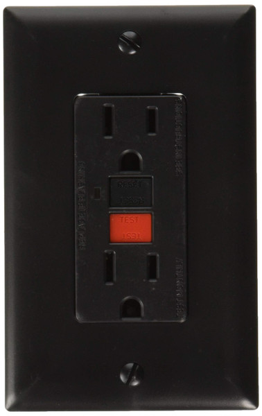 RV Designer S807, Dual Outlet GFCI with Cover Plate, Black, AC Electrical