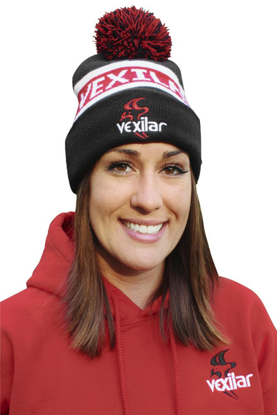Vexilar CAP018 Black, Red and White- Cuffed Knit Hat W/POM