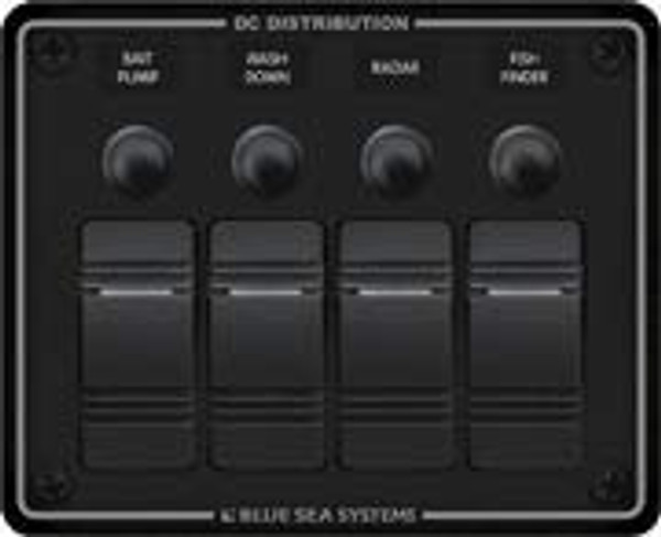 Blue Sea 8372 Water Resistant 4 Position - Black - Horizontal Mount Panel