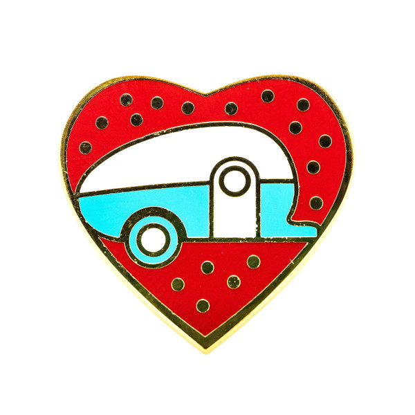 Camco Life is Better at The Campsite Heart & Trailer Design Enamel Pin | Great Camping Themed Accessory for Clothing, Tote Bag, Purse, Crossbody Bags for Women, or Hats | Measures 1” x 1” (53261)