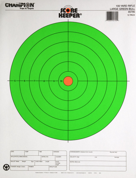 Champion Traps and Targets Traps and Targets, Large Green Bullseye 100 Yards (Per 12), Orange/Green (45795)