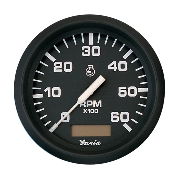 Faria 32832 Euro Tachometer Gauge 6000 RPM with Hourmeter (Gas) - 4"