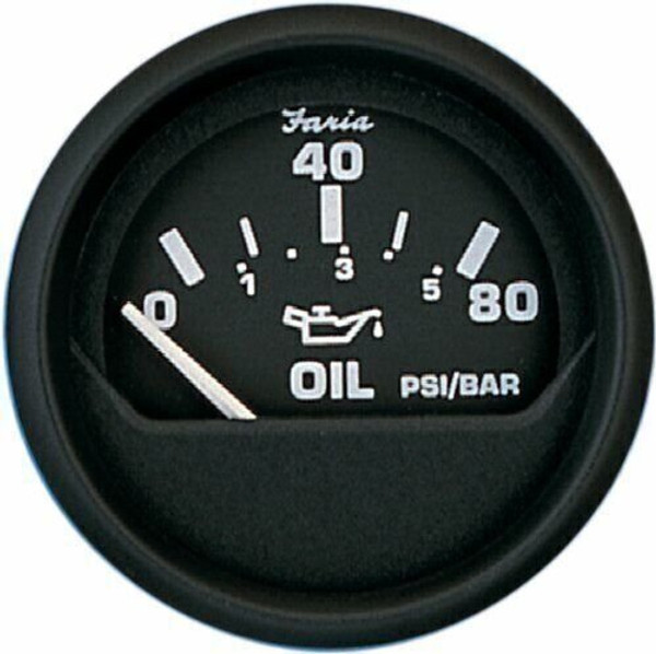Faria Euro Oil Pressure Gauge 80 PSI 2" Black Dial w/Bold White Graphics F12803