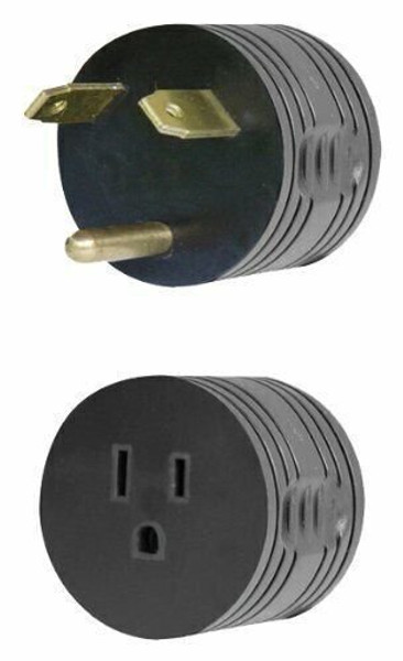 Voltec 30 Amp Male 15 Amp Female Park Molded Adapter 5-15P Plug Black 16-00500