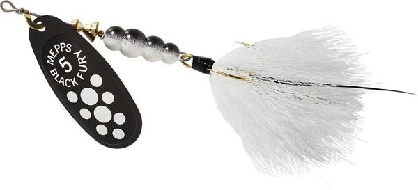 Mepps BF5T W Black Fury In-Line Spinner 1/2 oz Dressed Treble Hook White Dot