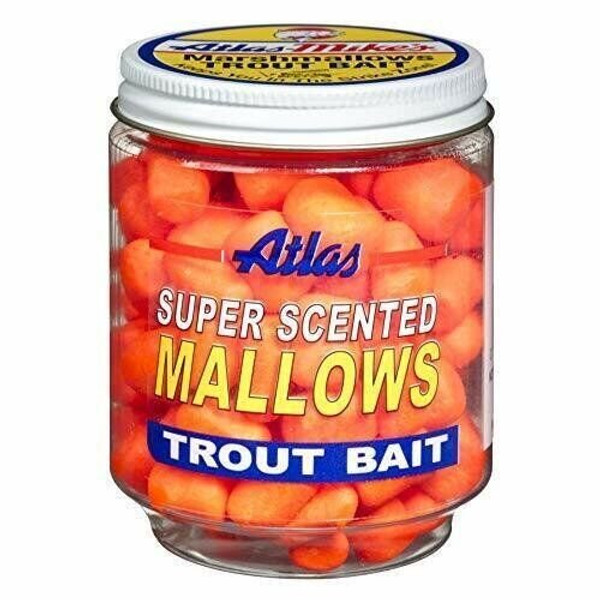 Atlas Mike's Jar of Garlic Marshmallow Salmon Fishing Bait Eggs, Orange