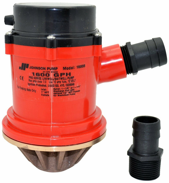 Johnson Pumps 166004B PRO Series 1600 GPH Livewell/Baitwell Aerating Pump, 12V