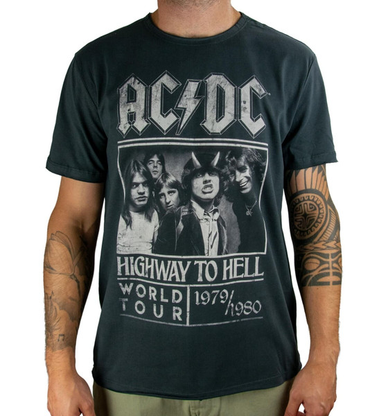 Amplified AC/DC Highway to Hell Poster Charcoal Crew Neck T-Shirt M