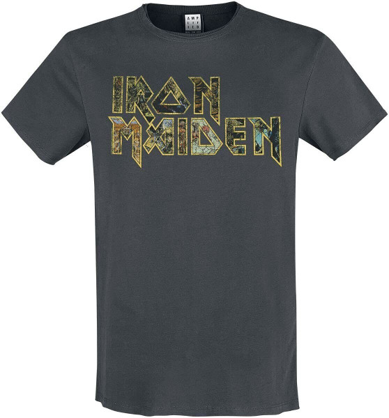 Iron Maiden T Shirt Eddie Band Logo New Official Amplified Unisex Charcoal...