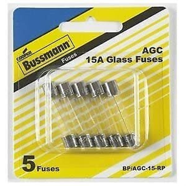 5 Pack Automotive Fuses, Glass Tube, 15-Amp, .25 x 1.25-In., 5-Pk. -BP/AGC-15-RP
