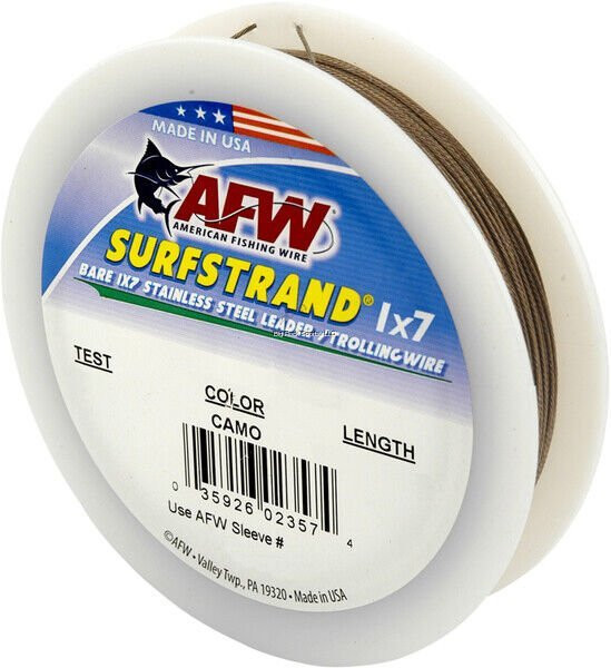 AFW Surfstrand Bare 1x7 Stainless Steel Leader Wire 90 Lb Camo 300 Ft B090-4