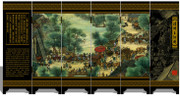 Lacquer Antique Style Miniature Chinese Panel Screen 漆器仿古小屏风 with "Riverside 清明上河图" Theme - screen size: 14.75" x 5.9" (WXR2)