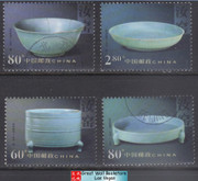 China Stamps - 2002-6 , Scott 3187-90 Chinese Pottery of Porcelain - Porcelains from Ruyao Kilns - CTO, VF  (9318B)