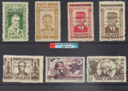 Vietnam Stamps - 1945-46, Sc 1L1,1L6,1L7,1L15, 1L41, 1L44 Viet Minh Overprinted on Indochina Stamps + IL58 (Ho Chi Minh) - NGAI, Mint, F-VF  (9N0B0)