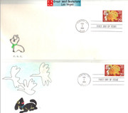 China Stamps - 1994, one of a Kind hand drawn Year of the Dog FDC with US Scott # 2817 stamps - Chinese American Expo on Feb 5, 1994, 10 different First Day Covers. - (9000B)