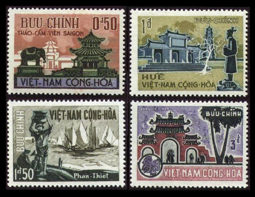 South Vienam Stamps - 1964 , Scott # 247-50 Landscapes: Temple, Beach, Royal Tomb - MNH, F-VF (9V08E)
