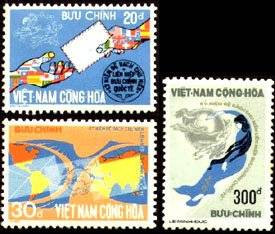 South Vietnam Stamps - 1974 , Sc 493-5 CENTENARY OF U.P.U, MNH, F-VF (9V01Y)