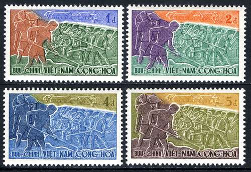 South Vietnam Stamps - 1959 , Sc 120-3 Constitution, 4th anniv.Volunteer Road workers - MNH, F-VF (9V090)