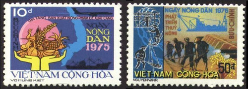 South Vietnam Stamps - 1975 , Sc 512-3 Farmers' Day, Agrarian Reform Law - MNH, F-VF (9V04G)