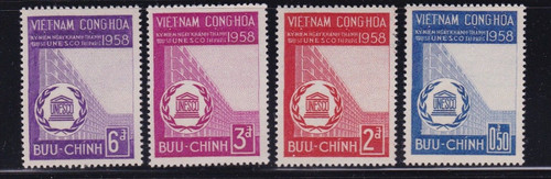 South Vietnam Stamps - 1958, Sc 92-5, UNESCO Headquarters in Paris - MVLH, F-VF (9V0AP)