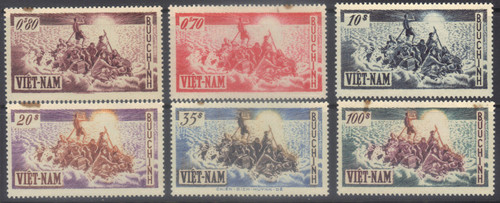 South Vietnam Stamps - 1955, Sc 30-5, Refugees on Raft - MNH (tone spots, see images)  (9V0AF)