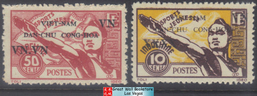 Vietnam Stamps - 1945-46, Sc 1L4-1L5, Viet Minh Overprinted on Indochina Stamp - NGAI, MNH, F-VF  (9N0AV)