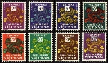 South Vietnam Stamps - 1955, Sc J7-14 Postage Due Stamps - The Temple Dragon, MLH, F-VF  (9V0CU)