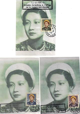 South Vietnam Stamps - 1952, Sc 14-6 complete set of Empress Nam Phuong First Day Cover + 3 First Day Post Cards. F-VF  (9V0CX)