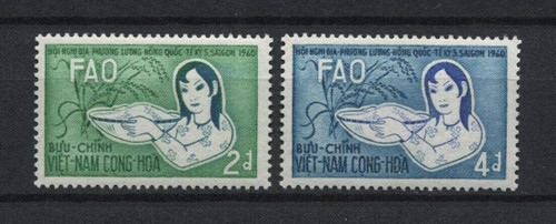 South Vietnam Stamps - 1960, Scott 144-5, Girl With Basket of Rice and Rice Plant, MNH, F-VF  (9V0XN)
