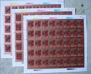 China Stamps - 1989, T135 , Scott 2208-11 A Polychrome Painting on Silk Unearthed from Han Tomb No.1 at Mawangdui, Changsha - Full sheet of 40 complete sets - MNH, VF - (9220F)