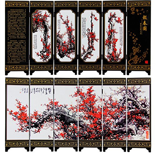 Lacquer Antique Style Miniature Chinese Panel Screen 漆器仿古小屏风 with "Spring 报春图" Theme - screen size: 14.75" x 5.9" (WX99)