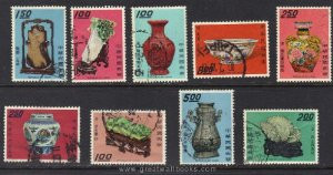 Taiwan Stamps : 1968-1973 Scott 1550, 1551, 1553, 1555, 1592, 1640, 1642, 1814, 1816 Ancient Chinese Art Treasures - Used, F-VF - (9T09H) - (9T09H)