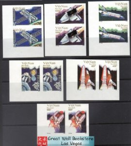 Vietnam Stamps - 1992, Sc 2356-61, VN Code # 641, Shuttle Spaceships - Imperf Pair - MNH, F-VF - (9N09V)