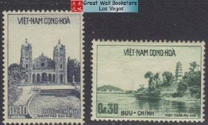 South Vietnam Stamps - 1958-59 , Sc 100, 101 , NC Cathedral of Hue, Thien Mu Pagoda, Hue - MLH, F-VF - (9V03V)