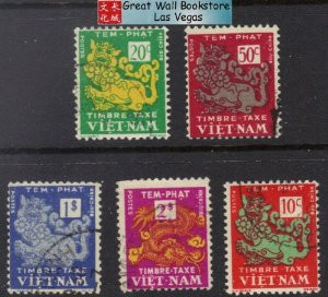 South Vietnam Stamps - 1952-6, Scott J1, J2, J5, J6, J7, NC, CTO/Used - (9V051)