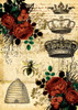 Queen Bee and Red Roses with Beehive