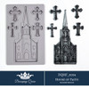 Decoupage Queen House of Faith silicone mould with church facade, crosses and religious gothic elements
