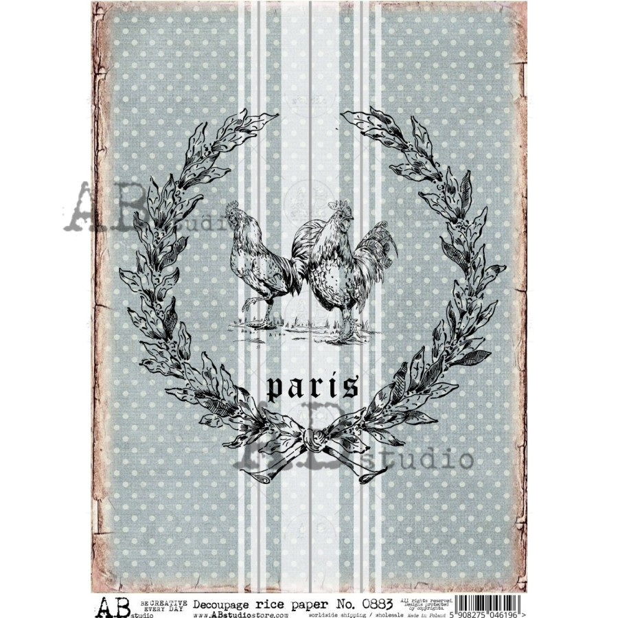 AB Studios Farmhouse Paris Chicken Grain Sack Rice Paper A4 0883