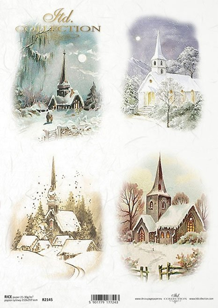 ITD Collection Winter Church Scenes 4 Pack Rice Paper