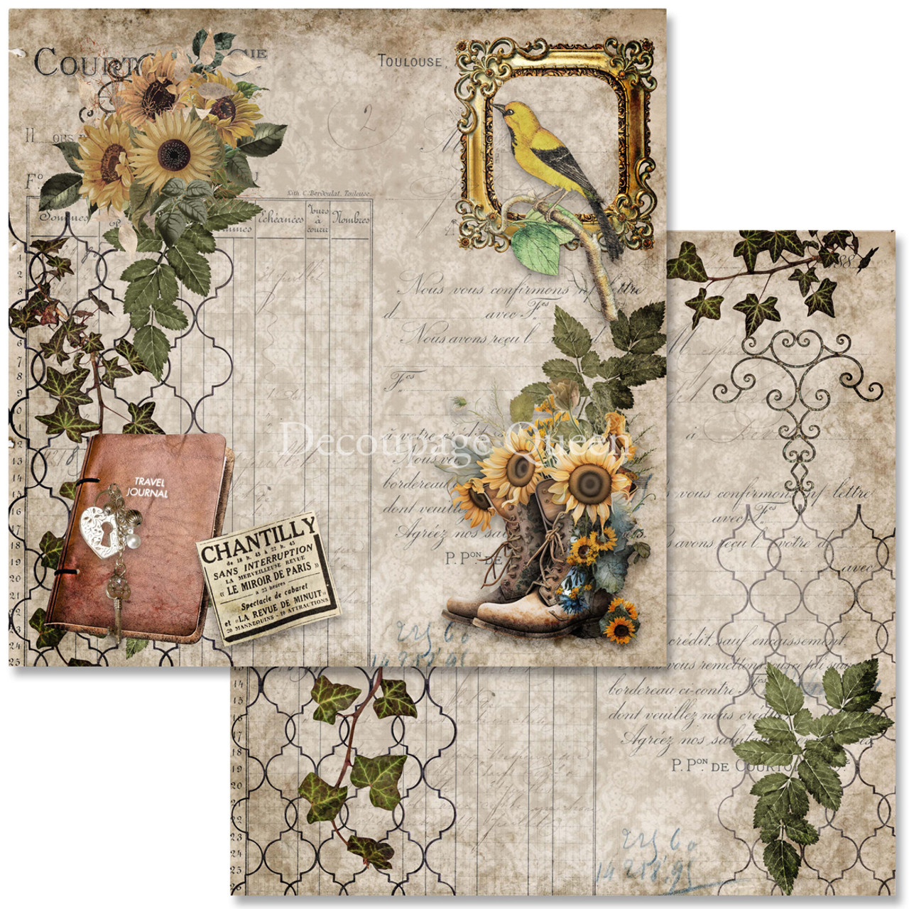 Decoupage Queen Sunflower Ephemera Scrapbook Set