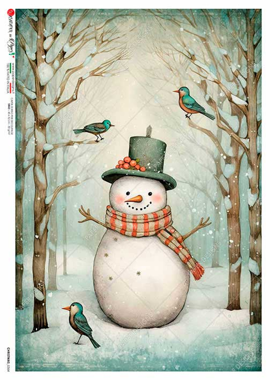 Christmas Design Rice Paper Retro Vintage Snowman Decoupage