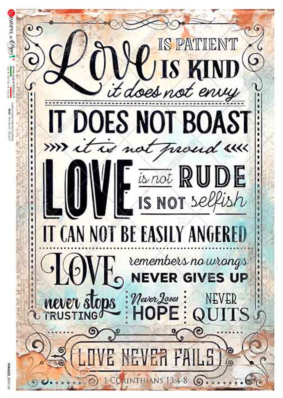 Paper Designs 1 Corinthians 13:4-8 Verse A4 Rice Paper paper-designs-1-corinthians-13-4-8-verse-a4-rice-paper