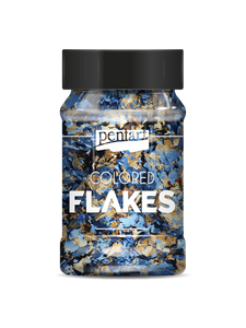 Colored foil flakes min. 1 g, blue - gold Colored foil flakes min. 1 g, blue - gold
