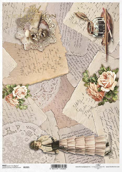 ITD Collection Letters and Lace Rice Paper A4