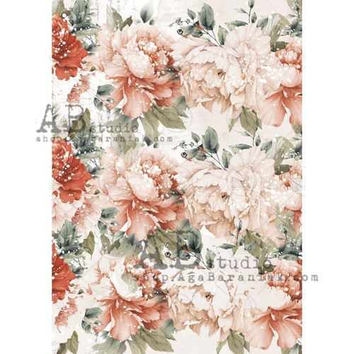 AB Studios Rice Paper A4 Large Coral Roses