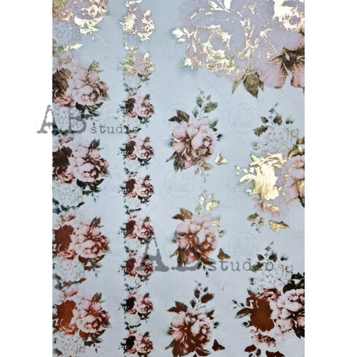 AB Studios Gilded Pink Roses Decoupage Rice Paper A4 0068