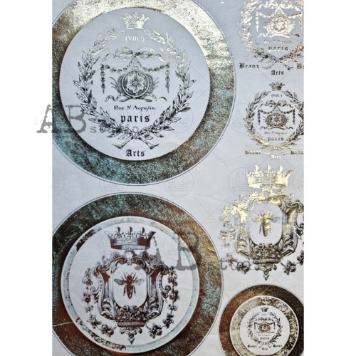 AB Studios Gilded French Emblem Plates Decoupage Rice Paper A4 0031