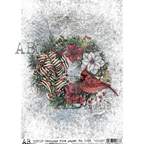 AB Studios Cardinal Wreath Rice Paper A4 0931